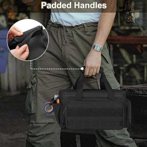 Sharplace Tool Bag, Heavy Duty Portable Large Capacity Electrician Tools Storage Bag with Adjustable Shoulder Strap Wide Mouth Multi-pouch Tool Organiser for Outdoor Plumber Carpenter Mechanic, Black — view 6