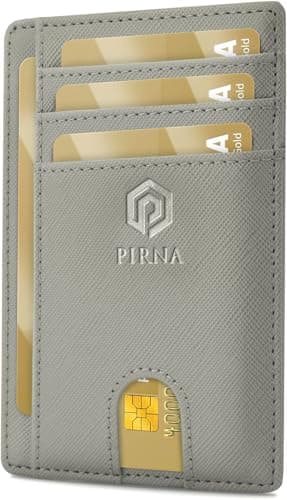 PIRNA Slim Wallet for Men | RFID Blocking Minimalist Credit Card Holder – Thin Card Wallet with Small Money Pocket & Gift Box for Men's in UK, Slim Mens Wallets UK (Silver Grey)