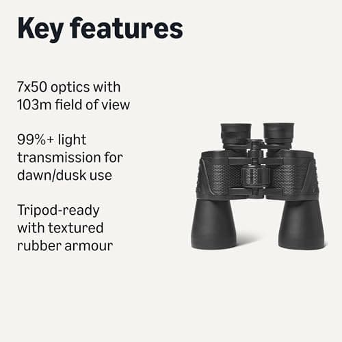 Amazon Basics 7x50 High Power Binoculars for Adults, Ideal for Stargazing & Long-Distance Viewing, Wide Field of View, FMC Optics, Tripod Compatible, Black — view 2