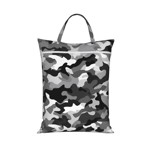 Black Grey White Camo Travel Laundry Bag With Handle, 1 Pc Large Waterproof Dirty Clothes Bags With Zipper, Foldable Swimsuit Workout Bag Washable Wet Clothes Storage Organizer For Dorm