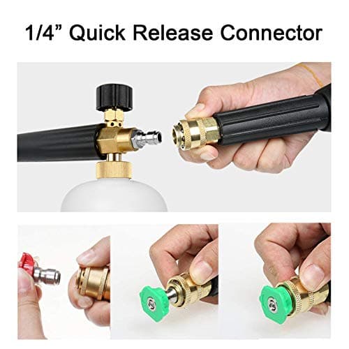 Pressure Washer Foam Cannon, 1L Adjustable 1/4" Quick Release Snow Foam Lance Gun Soap Dispenser Bottle with 5Pcs Pressure Washer Spray Nozzle Tips for Car Washing, Yard Cleaning — view 3
