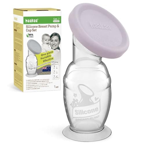 haakaa Manual Silicone Breast Pump with Suction Base and Silicone lid Set– Patented Design, Hands-Free Silent Operation, Natural Suction, Spill-Proof & Easy to Clean, 4oz/100ml, Lavender