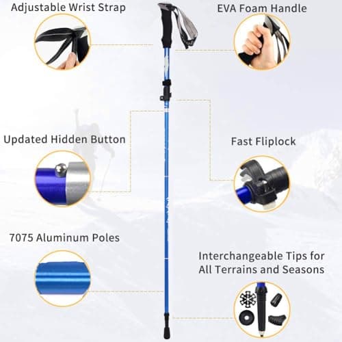 Trekking Pole, Collapsible Walking Hiking Stick for Men Women, Ultralight Aluminum Ski Pole with EVA Grip — view 6