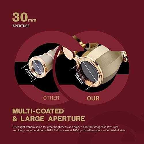 ESSLNB Opera Glasses Binoculars 4X30 Theatre binoculars with Chain and Case Optical Glass Womens binoculars For Theater Concert Women Gift (Gold) — view 2