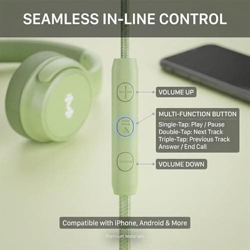 Zollexa Wired Over-Ear Headphones, Mic, 3.5mm Plug, USB-C Adapter, Green — view 4