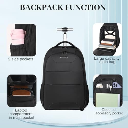 Hivexagon 32L Rolling Backpack,Wheeled Backpack Comfort Casual Durable and Effortlessly to Carry Laptop Books and Documents, Hidden Shoulder Straps for Business Travel — view 4