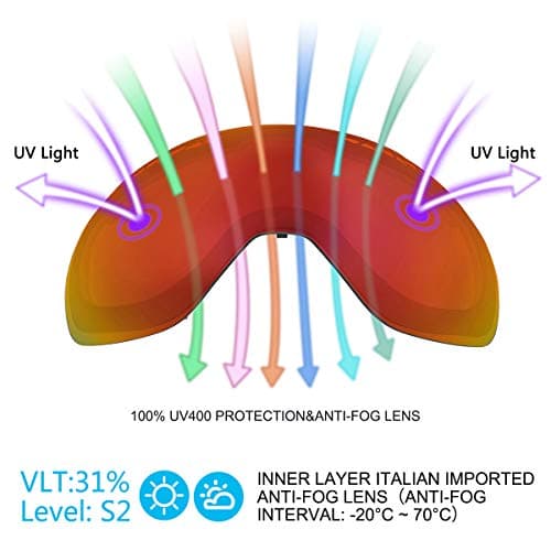 Supertrip Ski Goggles Men & Women Skiing Snowboard Goggles Over Glasses Interchangeable Lens UV400 Protection Anti-fog Snow Skate Goggles Orange Revo Red (VLT 31%) — view 2