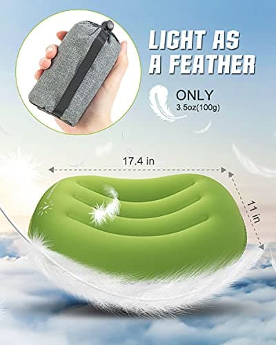 Rantizon Ultralight Camping Pillow, Compressible, Ergonomic Inflatable Travel Pillow with Storage Bag, for Neck & Lumbar Support for Hiking, Camping, 3.5 oz,Green Small Pillow, 2 Count (Pack of 1) — view 6