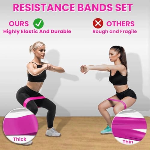 Resistance Bands, Exercise Bands Resistance Bands Set With 5 Resistance Levels, Skin-Friendly Workout Bands for Indoor Fitness, Leg Strength Training, Rehab, Gym,Yoga (Pink) — view 4