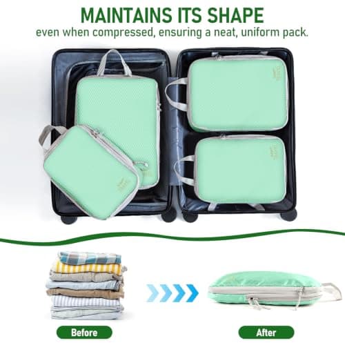 Compression Packing Cubes for Travel, Travel Essentials Luggage Organizer bags for Suitcase, Durable Compression Travel Packing Cubes for Carry on Backpack (Matcha green, 7pcs) — view 5