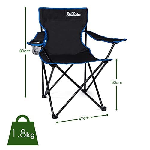 just be... Camping Chair (2 Pack) – Lightweight, Foldable & Portable Outdoor Seat with Armrests, Cup Holder & Carry Bag | For Adults & Kids | Garden, Beach, Festival & Fishing – Black/Blue Trim — view 3