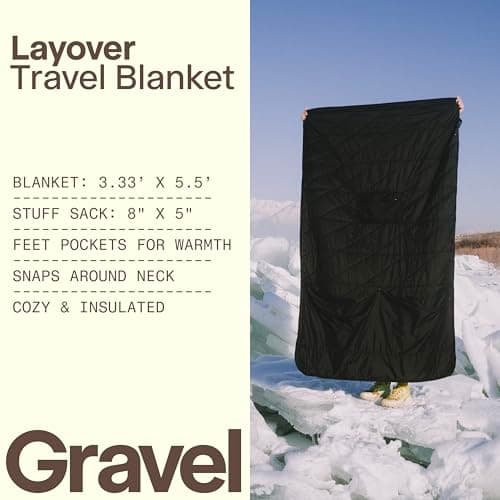Gravel Layover Travel Blanket – Ultra-Lightweight, Warm Down Alternative with Carry Pouch (Black) — view 2