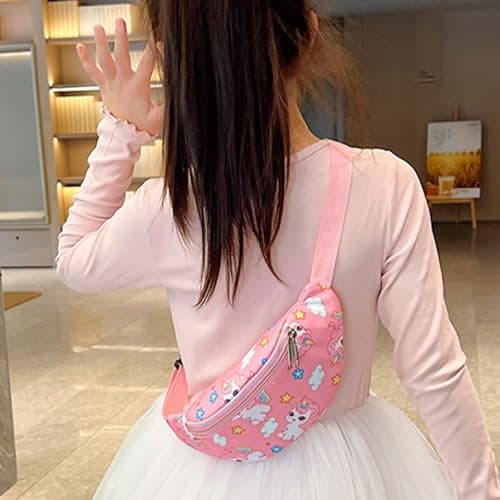 Dzxin Kids Fanny Pack, Cute Unicorn Kids Bum Bag Bumbag Waist Pack Cartoon Hipsack Belt Bag Small Belt Bum Bag Crossbody Purse Waist Pouch for Toddler Girls Boys Running Hiking Travel Sports(Pink) — view 3