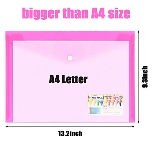 Wallets - 10 Pack A4 Folders Document Files Envelope - Plastic Popper With Label Pocket and Snap Button for School Office Homework Travel, Assorted Colours — view 2