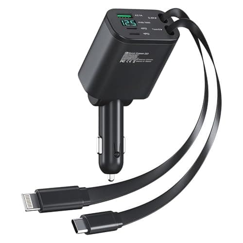 80W Retractable Car Charger - 12V Cigarette lighter Adapter with USB C and Lightning Cable,Fast Charging for iPhone 17/16/15/14/13/12/Google/Samsung,Car Accessories Practical Gifts for Men Dad Husband