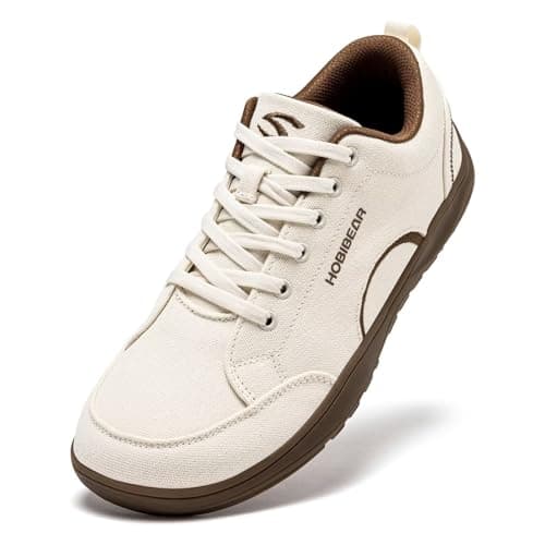 HOBIBEAR Barefoot Shoes for Men Women Wide Toe Minimalist Trainers Unisex Canvas Non-Slip Walking Shoes(Khaki,UK 13)