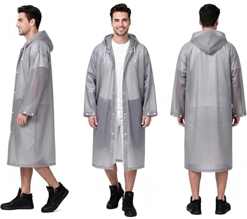 Rain Poncho for Adults, 2 Pieces Reusable Waterproof with Hoods and Sleeves — view 5