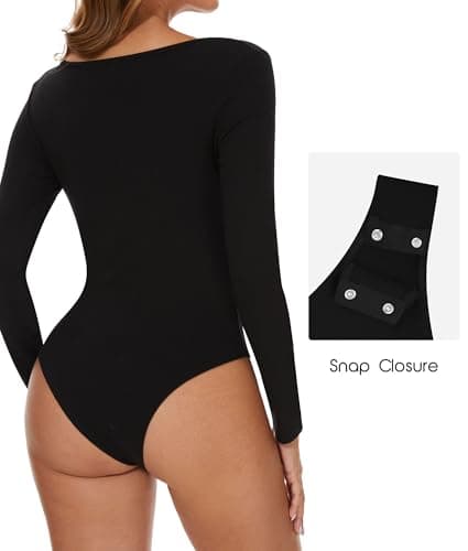 SHAPERIN Women's Bodysuits Thermal Square Neck Long Sleeve Body Suit Tanga — view 2