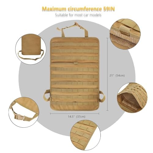 Universal Tactical Car Seat Back Organizer Bag Tactical Molle Vehicle Organizers Panel Gear Accessories with 5 Different Size Molle Pouches for Car Truck Ford Jeep Vehicle (A style-Khaki) — view 5