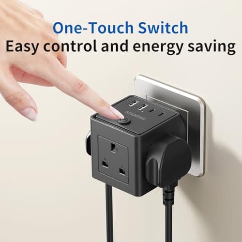 Plug Extension Socket with 4 USB, 3 Way Multi Plug Adapter UK, USB Wall Plug Charger, 3 Pin Plug Expander for Home, Office — view 4