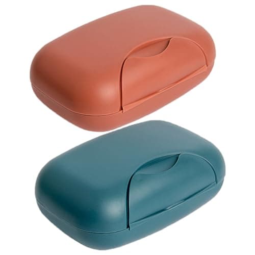 2Pcs Travel Soap Cases - Portable Soap Bars, Soap Box, Soap Dish with Lid, Large Soap Holder, Closable Plastic Soap Container, Soap Storage Case for Travel, School, Gym, Camp (Dark Blue & Brick Red)