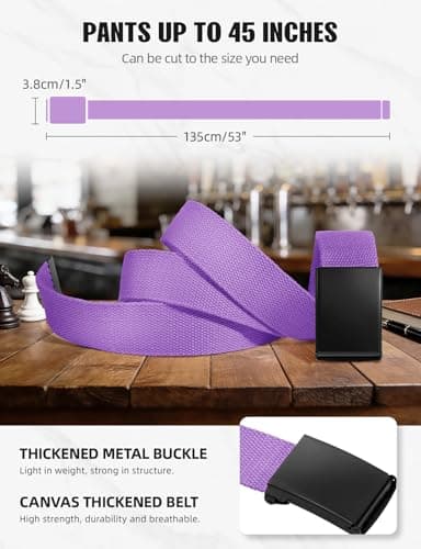 LXMY Belts for Men,Work Belts for Men,Mens and Womens Adjustable Canvas Fabric Nylon Golf Belt Fits Anywhere (Purple) — view 3
