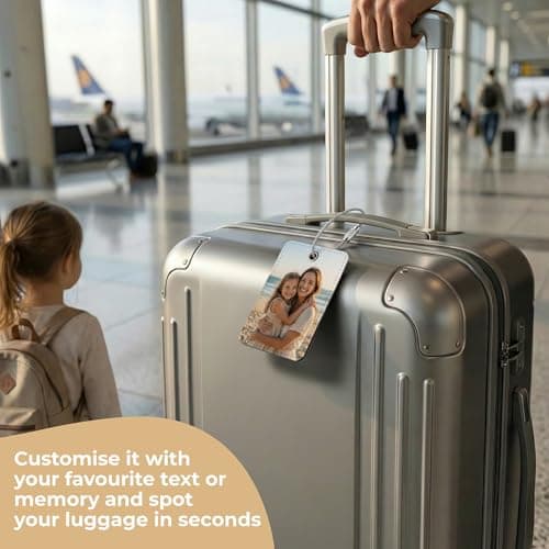 Cimpress Personalised Suitcase Tags, Custom Luggage Tag with Photo or Name, Address Card Included, Polyester 7 x 10 cm, White, for Family Holidays, Airport Travel, Cabin Luggage and Weekend Breaks — view 2