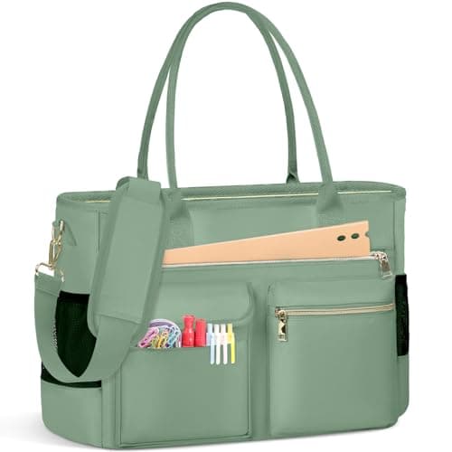 RAINSMORE Laptop Tote Bags for Women 15.6 inch Teacher Bag Large Nurse Utility Bag Computer Messenger Briefcase with Insulated Pocket for Work School Office Business University Mint Green