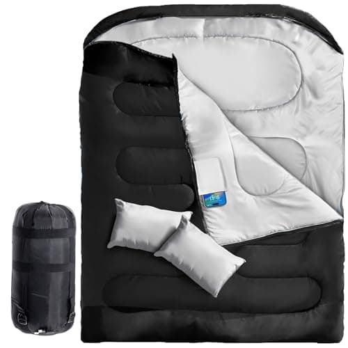 Maraiss 4 Season Camping Sleeping Bag, King Size Double Sleeping Bag with Pillow for Adults, Featuring Internal Pocket for Indoor & Outdoor Adventures Black