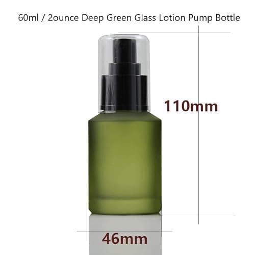 ericotry 1PCS 60ml/2oz Green Empty Glass Pump Lotion Bottle Cosmetic Container Essence Emulsion Sample Dispenser with Black Pump Head and Anti-Dust Cap — view 3