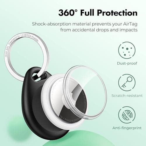 UNBREAKcable 360° Protective Case for AirTag (1st & 2nd Generation) [2 Pack], TPU Full Cover Keyring Holder with 304 Stainless Steel Keychain, Scratch-Resistant Design for Keys, Bags, Luggage — view 3