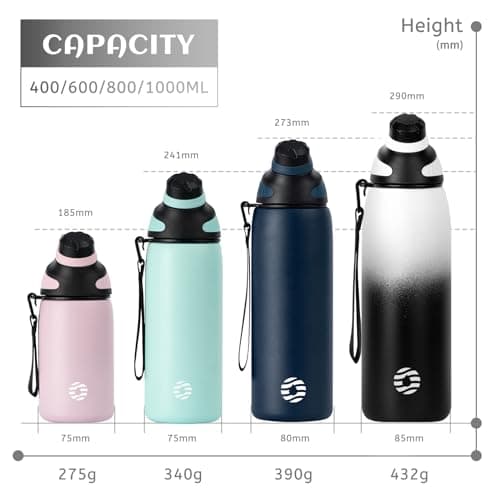 Fjbottle Stainless Steel Water Bottle 600ml/800ml/1L/1.5L with Magnetic Lid, BPA Free Insulated Water Bottle, Sports Metal Water Bottle Hot&Cold Drinks Vacuum Flask Leak-Proof for Gym, Work, Travel — view 4