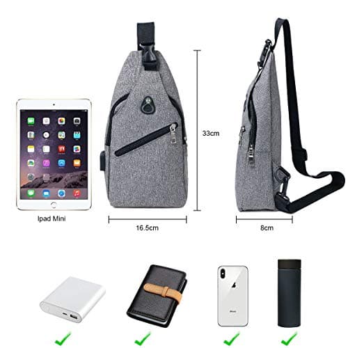 flintronic Sling Bag, Men Women Chest Bag with USB Charging Port & Earphone Port, Lightweight Crossbody bag for Hiking, Walking, Cycling, Traveling (Include 1* Climbing Hook & 1*USB Cable) — view 2
