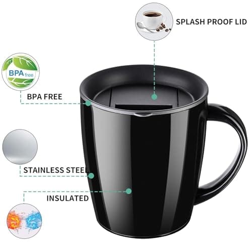 PARACITY Insulated Coffee Mug Stainless Steel Coffee Mug with Lid Handle Double Wall Vacuum Travel Mug Camping Tumbler Cup Men Women 12 oz — view 4