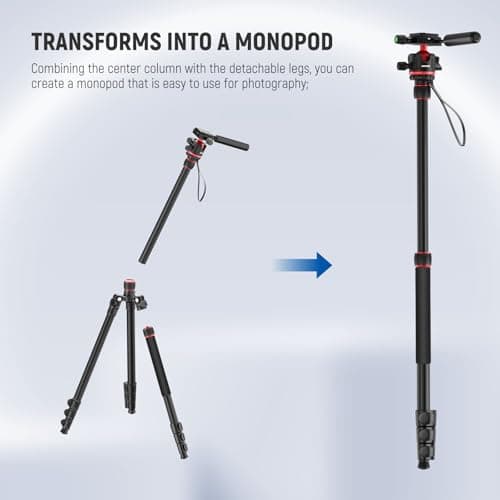NEEWER BASICS TP08 Camera Tripod Monopod 77 Inch Compact Lightweight DSLR Travel Video Tripod 360° Ball Head Arca Type Quick Release Plate Inverted Centre Axis and 2 Cleaning Cloths, Max. Load 13 lb — view 6