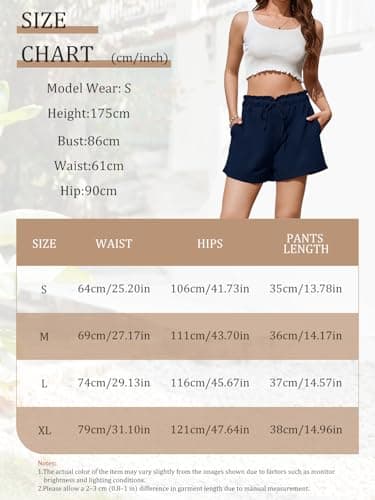 Vorvowry Women High Waist Casual Shorts with Pockets Drawstring Waist Loose Fit for UK Ladies Summer Shorts Navy Blue S — view 4