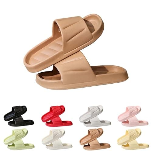 DFSDJEUW shower shoes Unisex Slip On Slippers for Women Men Cloud Sliders Summer Non-Slip Light Weight Flat Slide Sandals Shower Sandal House travel slippers women foldable Brown 7