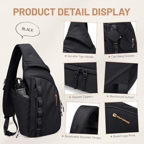 GOLF SUPAGS Sling Crossbody Bag for Men Women Tactical Shoulder Daypack Anti-Theft Cross Body Chest Bags for Casual Travel Hiking Sport Gym Motorcycle (Black) — view 4