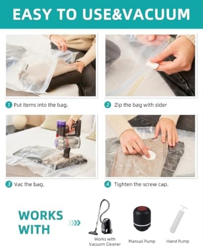 Travel Vacuum Storage Bags with Rechargeable Pump – Pack of 12 Reusable Compression Bags for Clothes, Space Saver Suitcase Organiser for Cabin Luggage, Holidays & Home Storage — view 5