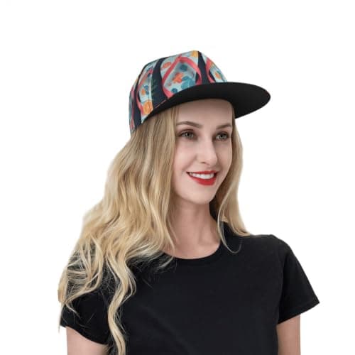 YYHHAOFA Unisex Flat Brim Cap, Adjustable Polyester Baseball Hat Black — view 6