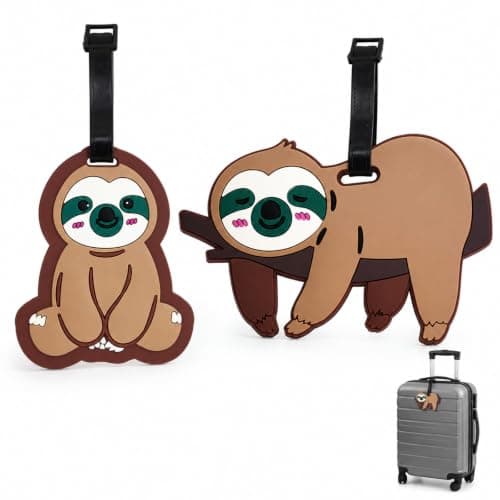 2Pcs Cute Sloth Silicone Luggage Tags with Waterproof Name Label
