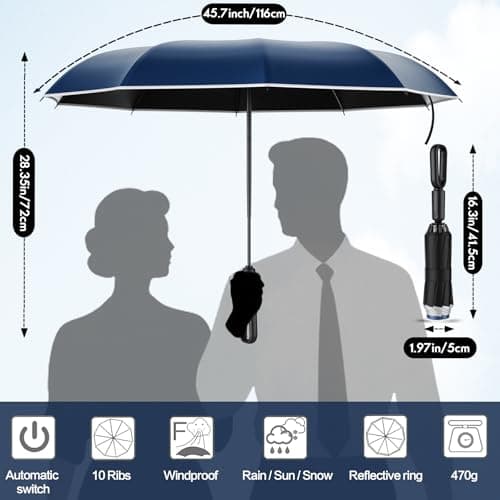 Copulan Windproof Compact Travel Umbrella,Large Strong but Light Portable and Automatic Folding Rain Umbrella, small inverted for travel size — view 3