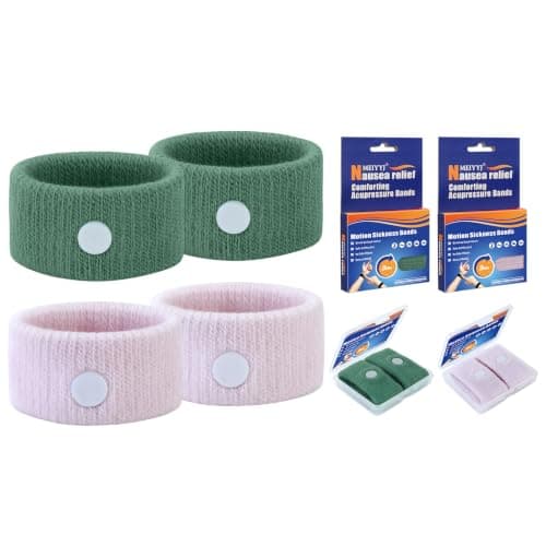 MEIYYJ Motion Sickness Bracelets Acupressure Relief for Motion Sickness Sea Sickness Wristbands for Adults & Kids,Morning Sickness Relief for Pregnant Women Ideal for Car Sea Air Tarvel-Green/Pink