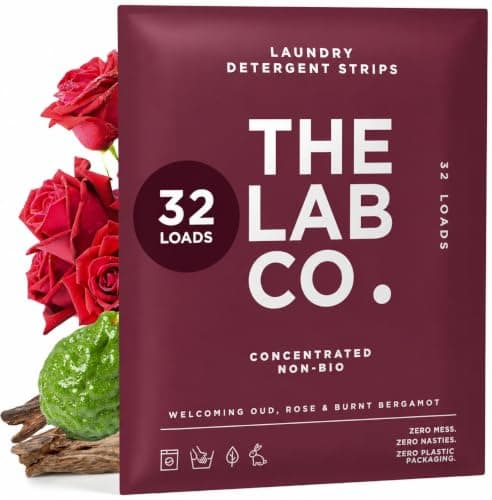 The Lab Co. Laundry Detergent Strips Washing Sheets | Eco Ultra-Concentrated | Non-Bio for Sensitive Skin | Non-Toxic Fragrance | EDC-Free | Lab-Tested | Welcoming Oud Rose Bergamot | 32 Loads