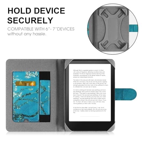 HoYiXi Universal Case for 7 inch Kindle Paperwhite/Colorsoft 2024 Compatible with 6.8" Paperwhite Kobo Clara HD/Kobo Clara 2E eReader Protective cover with Foldable Stand Built-in pocket,flower — view 2