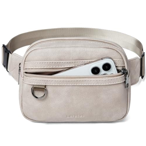 Leresas 2L Bumbag Fanny Packs for Women Men Cross Body Belt Bag Vegan Leather Fashion Waist Pack Waist Bag Travel Hiking Running, Light Grey, 8 inches x 2.75 inches x 5 inches, Trendy Fanny Pack