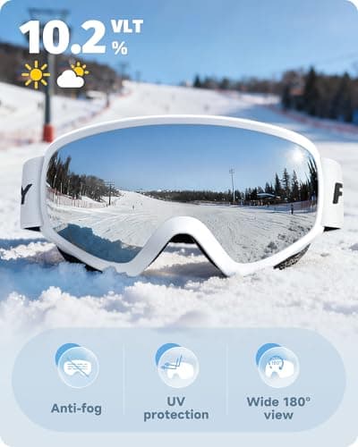 Findway Kids Ski Goggles,Skiing Goggles Snow for Boys Girls Childrens Junior Childs,OTG Over Glasses Anti Fog,100% UV Protection,Helmet Compatible,Classic Silver — view 2