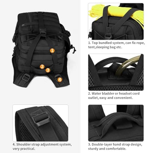 HUNTVP Tactical Backpack 25L, Molle Military Rucksack Army Style Back Pack Motorcycle Bag Laptop Daypack for Men Women Cycling Hiking Camping Hunting (25L-black) — view 6