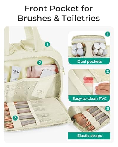 BAGSMART Large Travel Toiletry Makeup Bag, Upright Storage, Brush Pocket — view 3