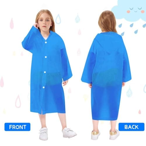 Vicloon Kids Portable Raincoat, 2 Pack Rain Poncho Kids Waterproof with Hoods and Sleeves, Reusable Rain Resistant Poncho for Camping, Emergency Situations, Travel — view 3